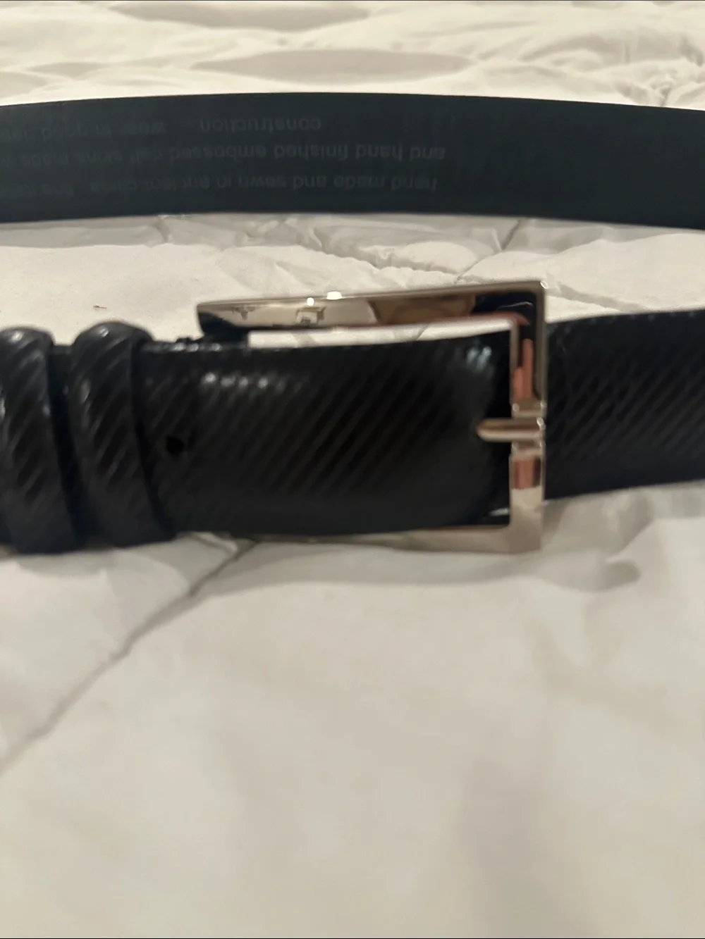 Textured Black Leather Belt with Silver Buckle